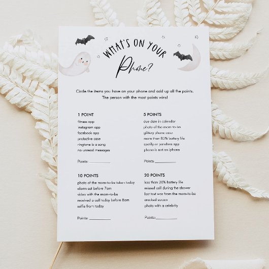 SUGARBOO Baby shower Wat is er op uw telefoon spel Kaart
