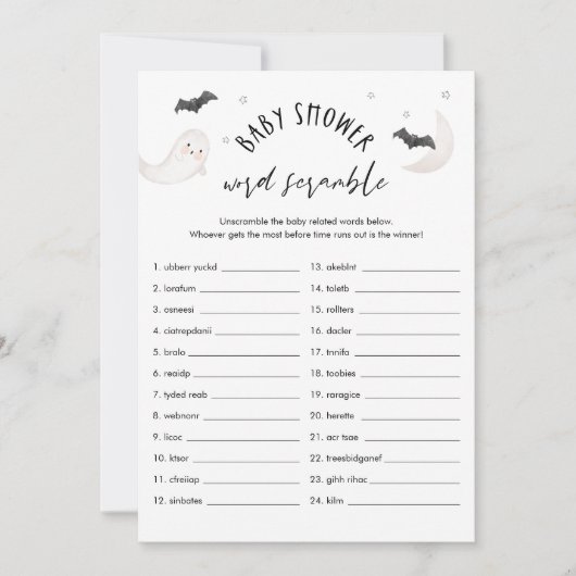 SUGARBOO Halloween Baby Word Scramble Game Kaart (Voorkant)