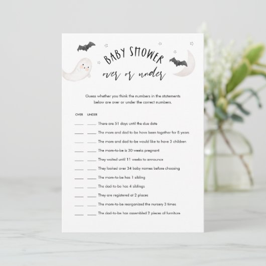 SUGARBOO Halloween Over of Onder Baby shower Spel Kaart (Staand voorkant)