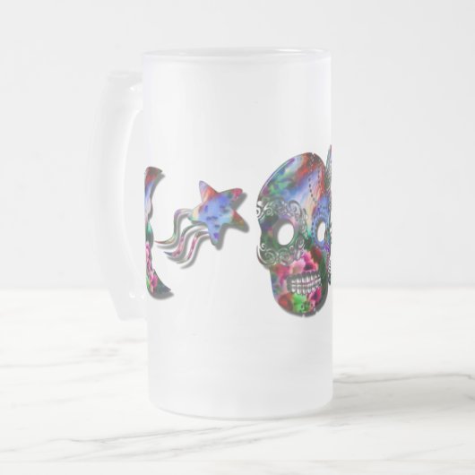 Sugarland Psychedelic Grinnin' Skull Mexicano Matglas Bierpul (Voorkant links)