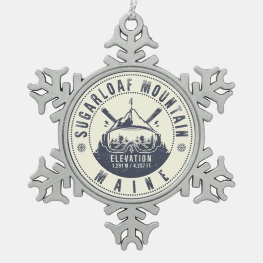 Sugarloaf Maine Mountain  Ski Souvenir Tin Sneeuwvlok Ornament (Voorkant)