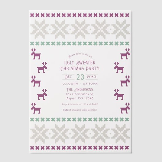 Sugarplum Knit Ugly Sweater Christmas Party Vellum Uitnodigingen (Voorkant)