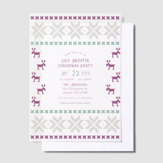 Sugarplum Knit Ugly Sweater Christmas Party Vellum Uitnodigingen (Offset)