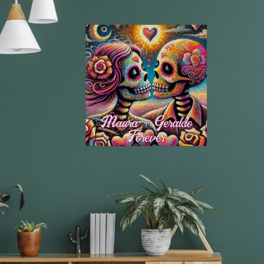 Sugarschedels in Love Chalk Pastel Persoonlijk Poster (Woonkamer 1)
