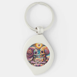 Sugarschedels in Love Krijt Pastel Persoonlijk Sleutelhanger