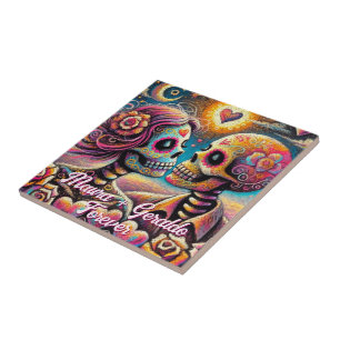 Sugarschedels in Love Krijt Pastel Persoonlijk Tegeltje