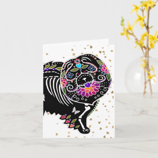 SUGARSKULL CHOW -Kunst wenskaarten Kaart (Gele Bloem)