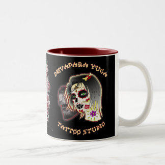 sugarskull lady, sugar skull deva, schwert herz tweekleurige koffiemok