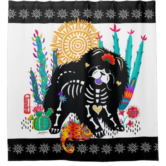 SUGARSKULL NIRVANA Chow Dog Douchegordijn (Voorkant)