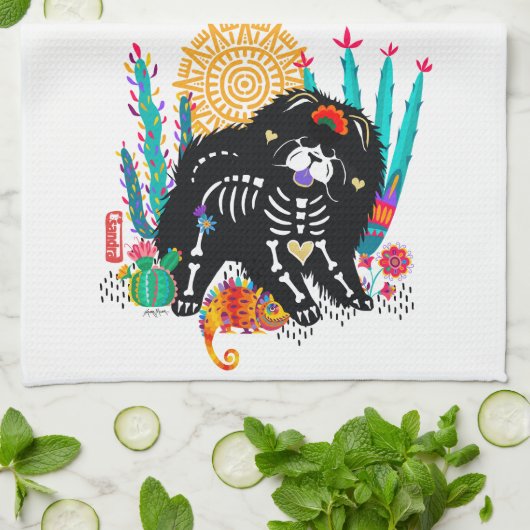 SUGARSKULL NIRVANA chow dog halloween Theedoek (Gevouwen)