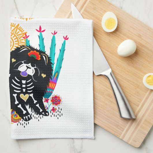 SUGARSKULL NIRVANA chow dog halloween Theedoek (Quarter Fold)