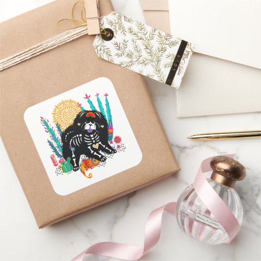 SUGARSKULL NIRVANA chow dog halloween Vierkante Sticker (Geschenken)