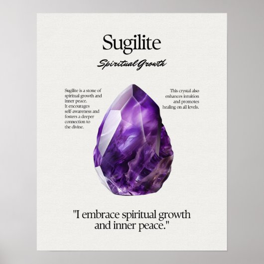 Sugilite Gem Crystal Betekenis Kaart Poster (Voorkant)