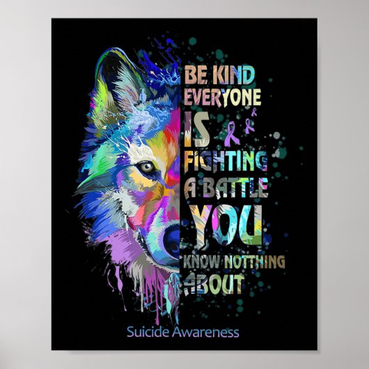 Suicide Awareness Be Kind Iedereen vecht bij T Poster (Voorkant)
