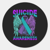 Suicide Awareness Clothing Wings Ribbon Suicide Pr Ronde Sticker (Voorkant)