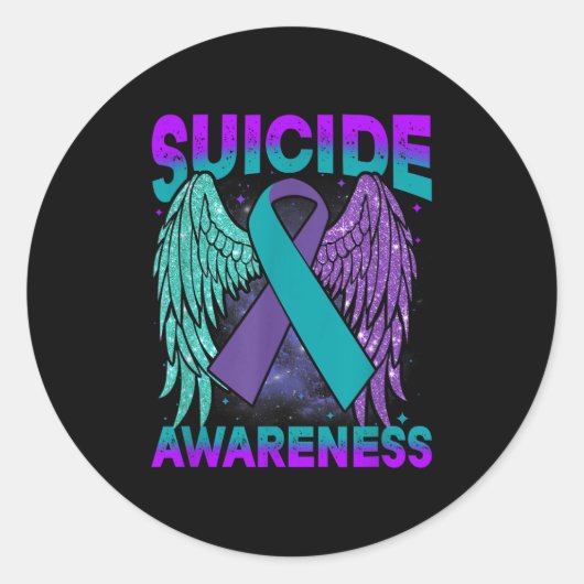 Suicide Awareness Clothing Wings Ribbon Suicide Pr Ronde Sticker (Voorkant)