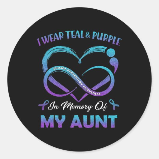 Suicide Awareness I Wear Teal And Purple In Memory Ronde Sticker (Voorkant)