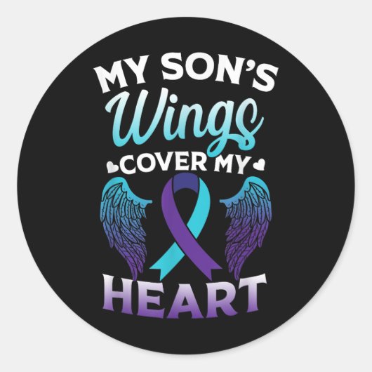 Suicide Awareness Memory van Son Wings Hoesje hart Ronde Sticker (Voorkant)