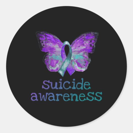 Suicide Awareness Paarse Blauwgroen Vlinder SemiCo Ronde Sticker (Voorkant)