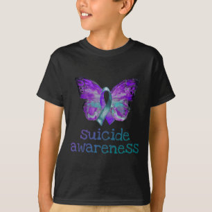 Suicide Awareness Paarse Blauwgroen Vlinder SemiCo T-shirt