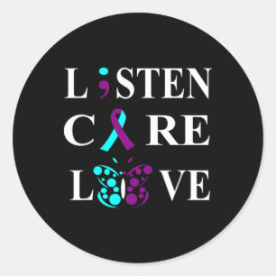 Suicide Awareness Semicolon Paarse Blauwgroen Ribb Ronde Sticker