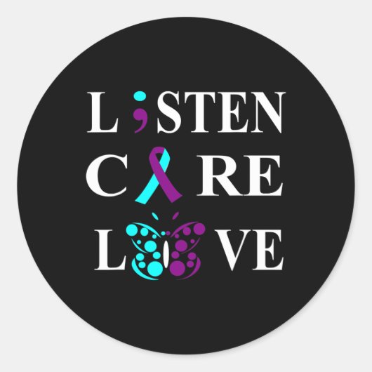 Suicide Awareness Semicolon Paarse Blauwgroen Ribb Ronde Sticker (Voorkant)