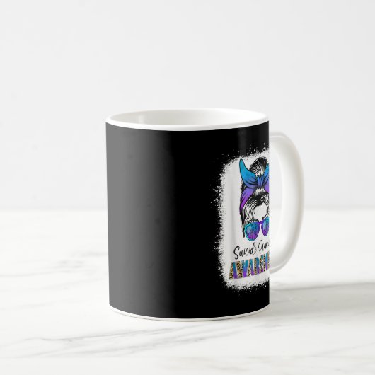 Suicide Awareness Shirt Messy Bun Hair Suicide Pre Koffiemok (Voorkant rechts)