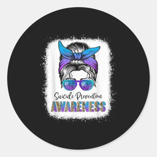 Suicide Awareness Shirt Messy Bun Hair Suicide Pre Ronde Sticker (Voorkant)