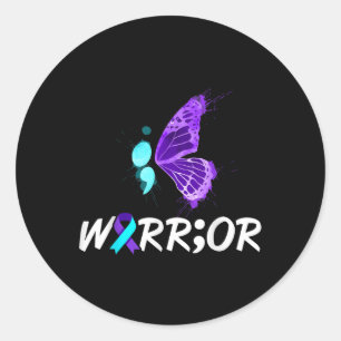 Suicide Awareness Shirt Semicolon Butterfly Suicid Ronde Sticker