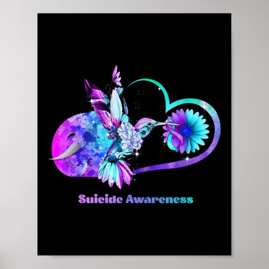 Suicide Awareness Shirt Zonnebloem Hart Paarse Poster (Voorkant)