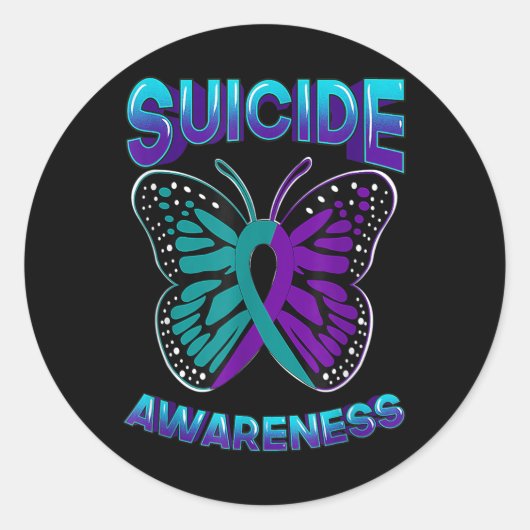Suicide Awareness Warrior Paarse &amp; Blauwgroen Ronde Sticker (Voorkant)
