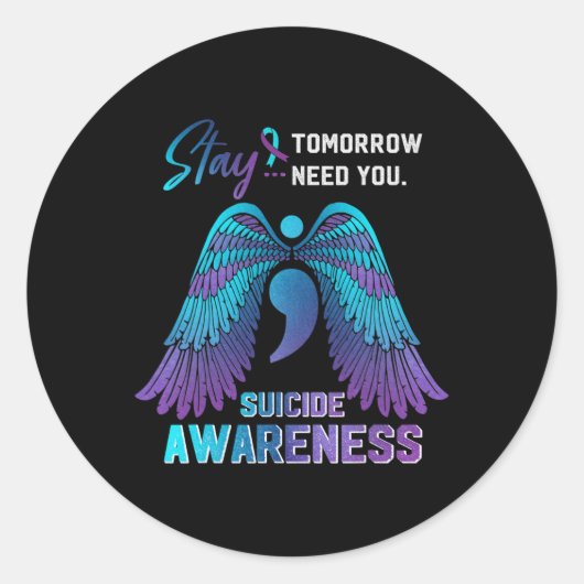 Suicide Awareness Wings And Ribbon Suicide Prevent Ronde Sticker (Voorkant)