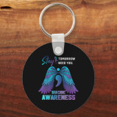 Suicide Awareness Wings And Ribbon Suicide Prevent Sleutelhanger (Voorkant)