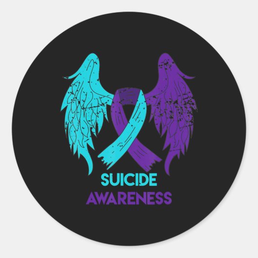Suicide Awareness  Wings And Ribbon Teal And Purpl Ronde Sticker (Voorkant)