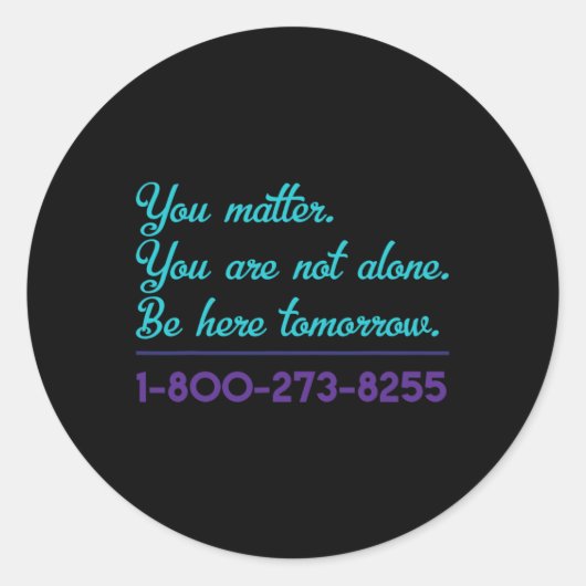 Suicide Hotline 1-800-273-8255 Suicide Awareness P Ronde Sticker (Voorkant)