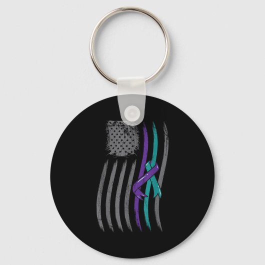 Suicide Prevention American Flag Purple Awareness  Sleutelhanger (Voorkant)