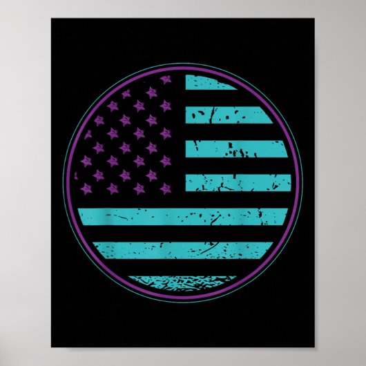 Suicide Prevention American Flag Wear Teal Purple Poster (Voorkant)