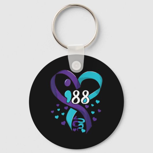 Suicide Prevention Awareness 988 Heart Teal And Pu Sleutelhanger (Voorkant)