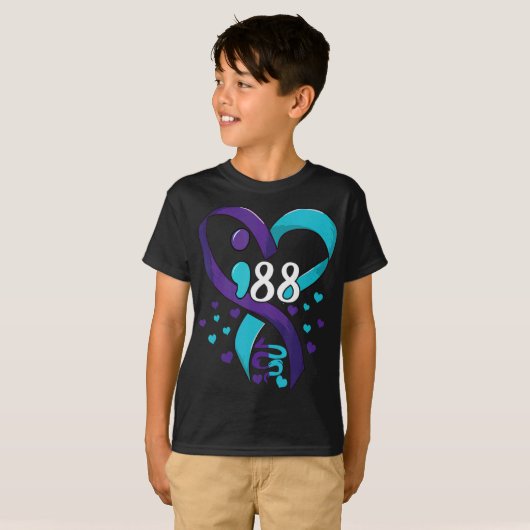Suicide Prevention Awareness 988 Heart Teal And Pu T-shirt (Voorkant volledig)