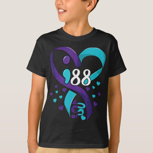 Suicide Prevention Awareness 988 Heart Teal And Pu T-shirt (Voorkant)