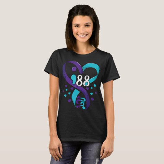 Suicide Prevention Awareness 988 Heart Teal And Pu T-shirt (Voorkant volledig)