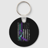 Suicide Prevention Awareness America Flag Teal Pur Sleutelhanger (Voorkant)