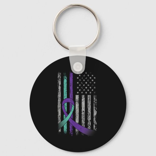 Suicide Prevention Awareness America Flag Teal Pur Sleutelhanger (Voorkant)