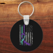 Suicide Prevention Awareness America Flag Teal Pur Sleutelhanger (Voorkant)