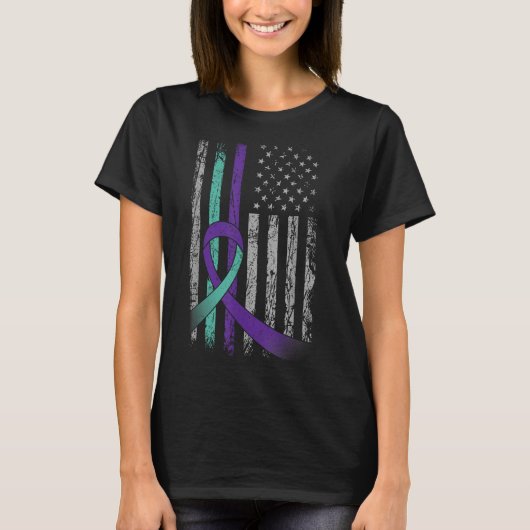 Suicide Prevention Awareness America Flag Teal Pur T-shirt (Voorkant)