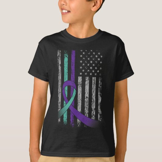 Suicide Prevention Awareness America Flag Teal Pur T-shirt (Voorkant)