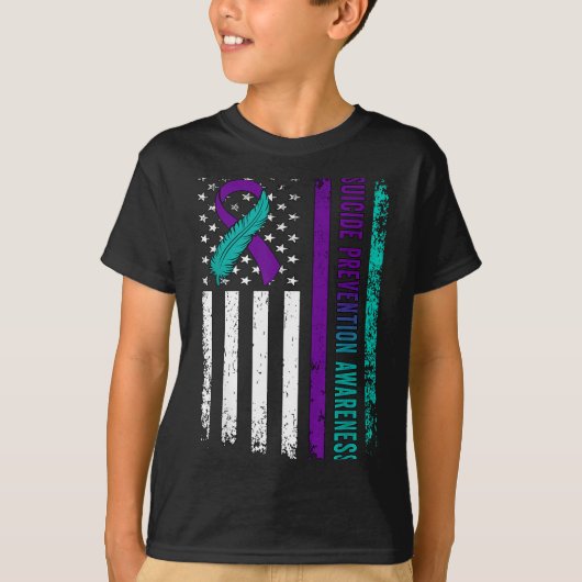 Suicide Prevention Awareness American Flag Ribbon  T-shirt (Voorkant)