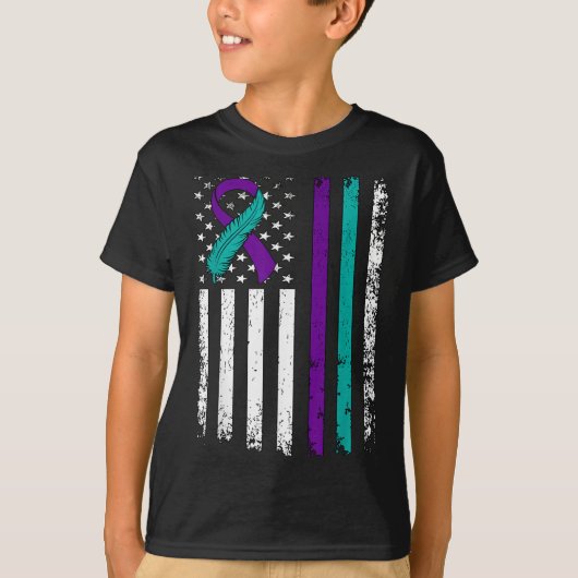 Suicide Prevention Awareness American Flag Ribbon T-shirt (Voorkant)