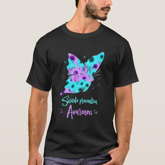 Suicide Prevention Awareness Butterfly Sunflower P T-shirt (Voorkant)
