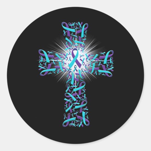Suicide Prevention Awareness Cross Ronde Sticker (Voorkant)